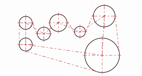 Geometrický návrh řemenových / řetězových převodů s více koly - 2D výkres