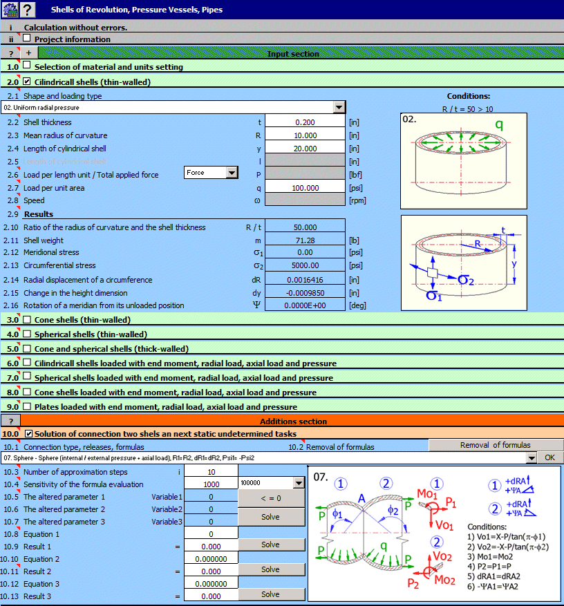 Screenshot for MITCalc Shells 1.13