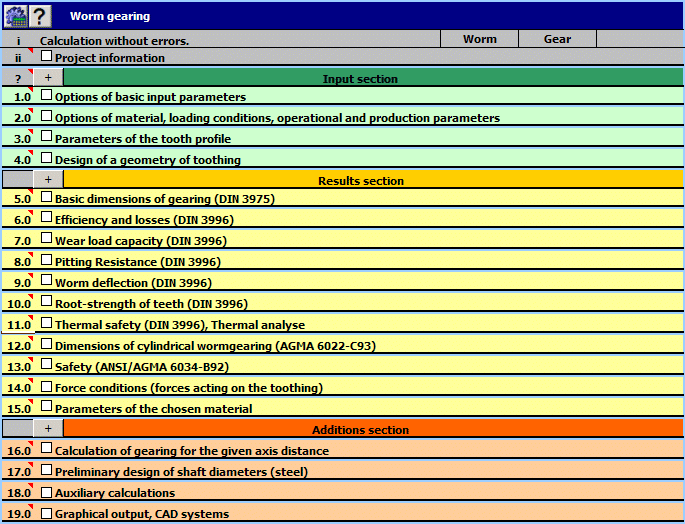 MITCalc Worm Gear Calculation screenshot