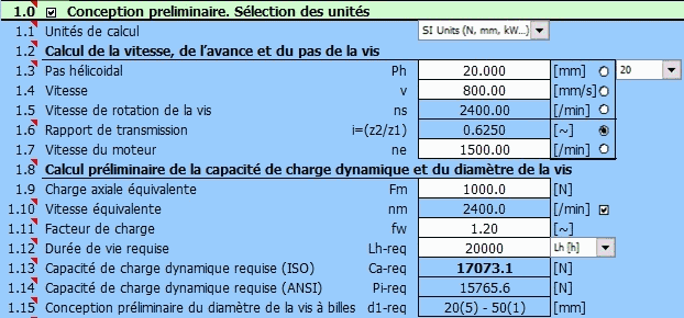 Conception préliminaire - vis à billes