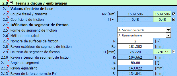 Frein à disque - calcul