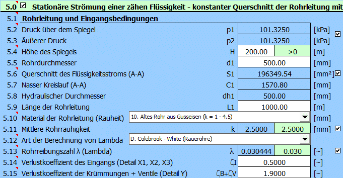 Stationäre Strömung einer zähen Flüssigkeit - konstanter Querschnitt der Rohrleitung mit Austrittsdüse/Diffusor Stationäre Strömung einer zähen Flüssigkeit - konstanter Querschnitt der Rohrleitung mit Austrittsdüse/Diffusor
