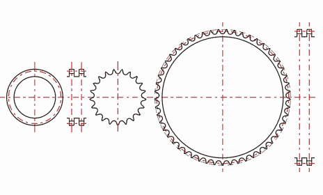 Rollenkettengetriebe - 2D Zeichnungen