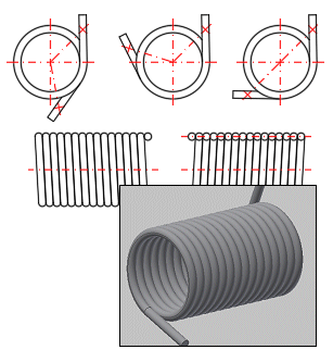 Zylindrische schraubenförmige Verdrehungsfedern - 2D und 3D-Modell