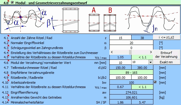 Geradflankige und schräglankige Stirnverzahnung - Modul - und Geometrieverzahnungsentwurf