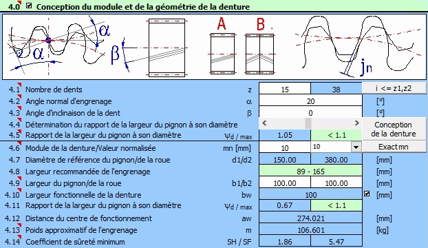 Denture droite, denture oblique - Conception du module et de la géométrie de la denture